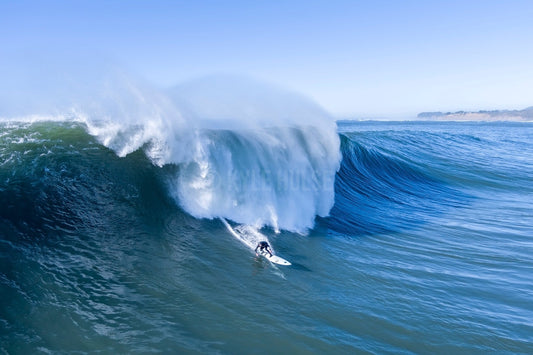 A Surfer Going Right a Mavericks
